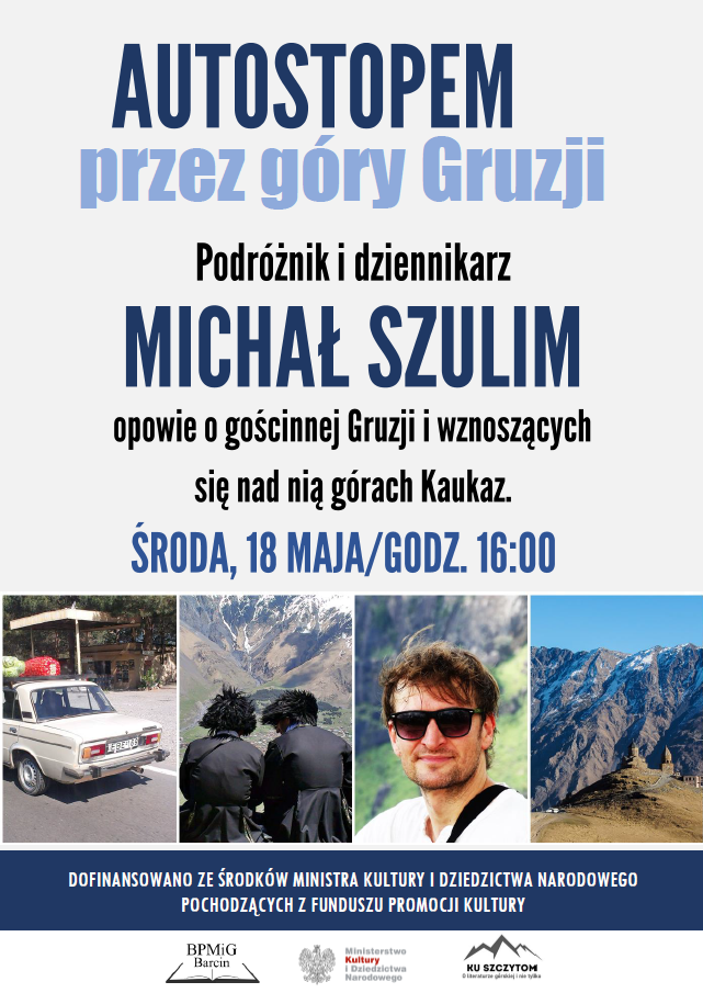 Plakat informujący o spotkaniu z Michałem Szulimem